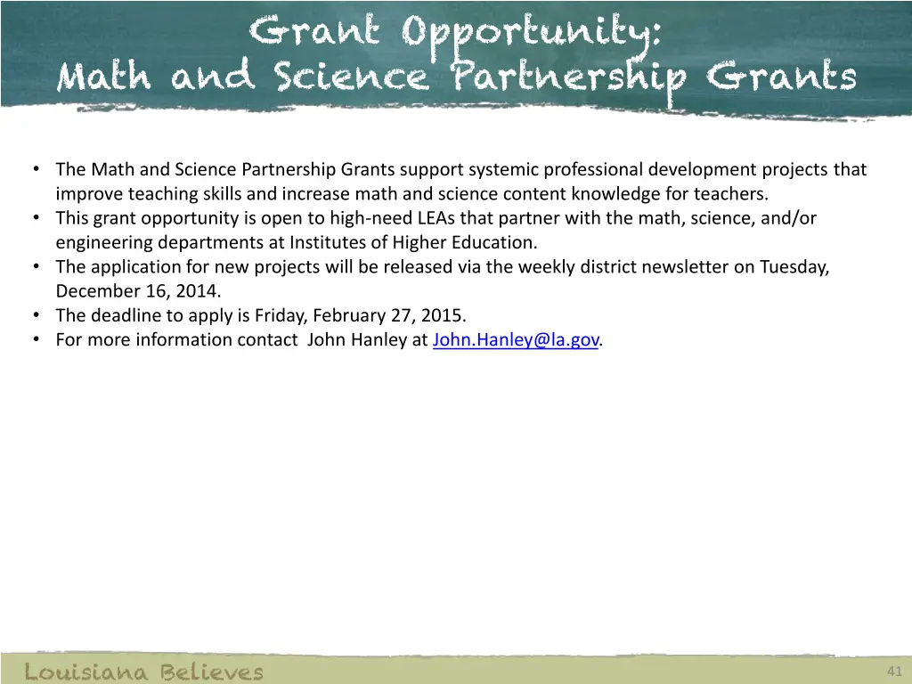 grant opportunity math and science partnership