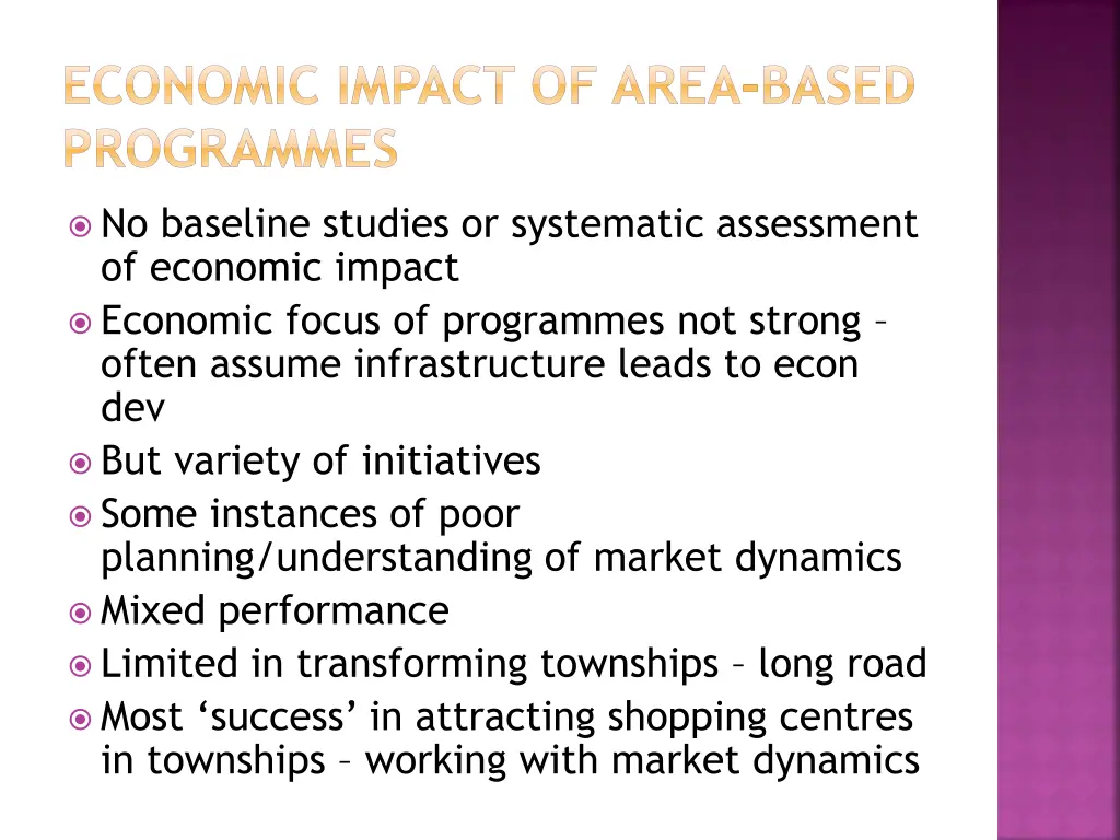 economic impact of area based programmes