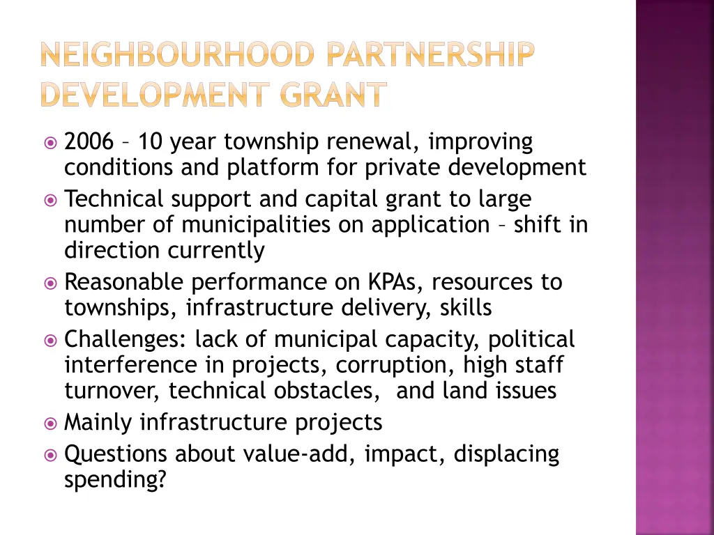 neighbourhood partnership development grant