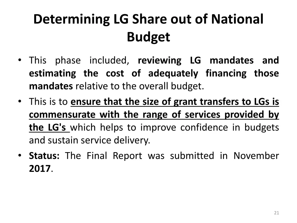 determining lg share out of national budget