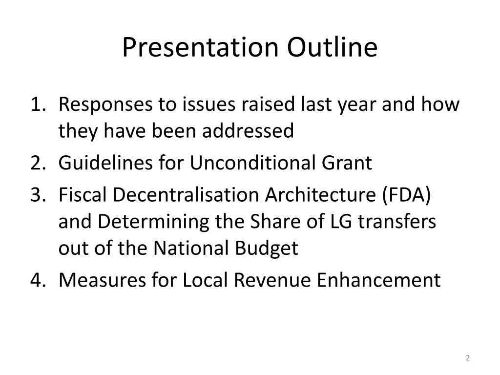presentation outline