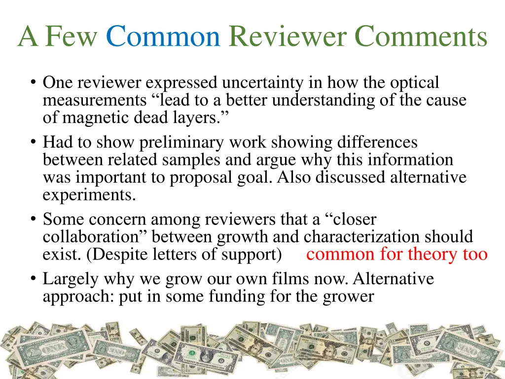 a few common reviewer comments