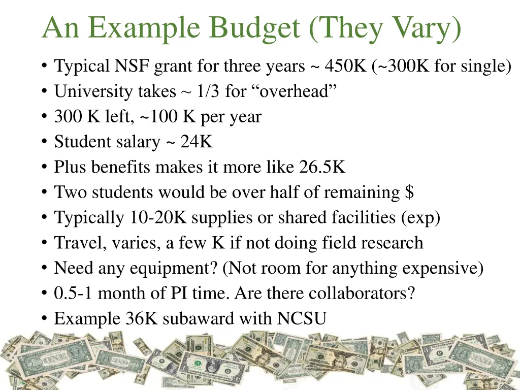 an example budget they vary