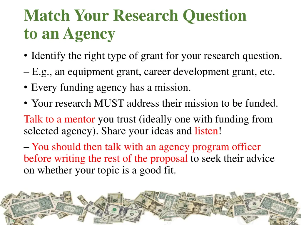 match your research question to an agency