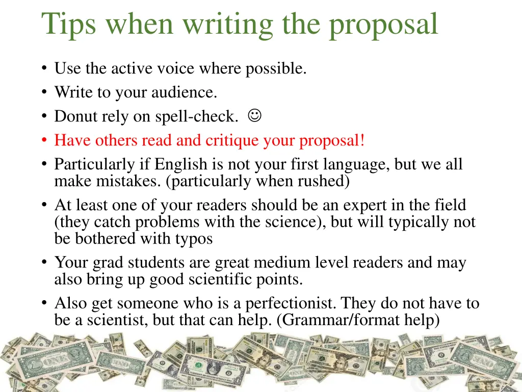 tips when writing the proposal