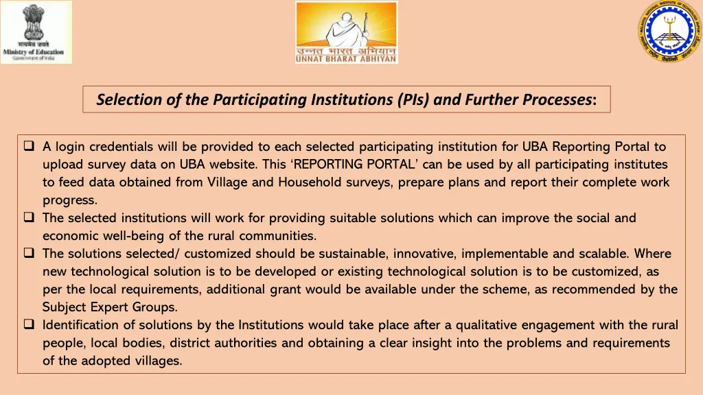 selection of the participating institutions 1