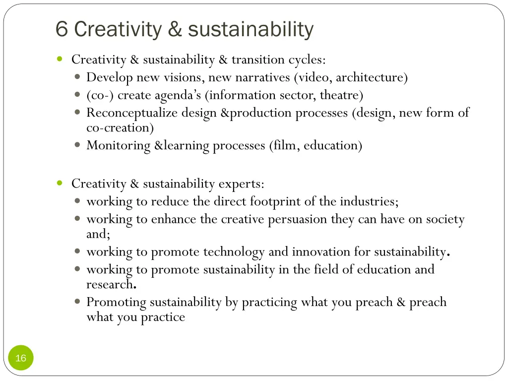 6 creativity sustainability