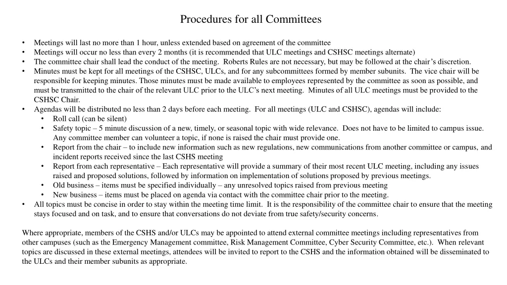 procedures for all committees