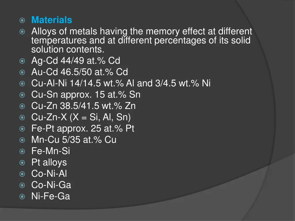 materials alloys of metals having the memory