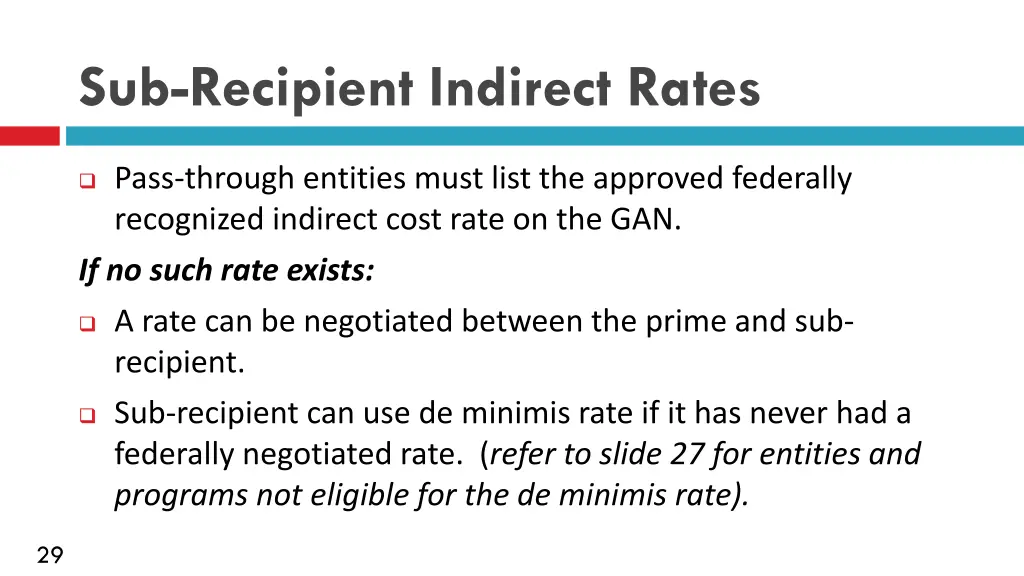 sub recipient indirect rates