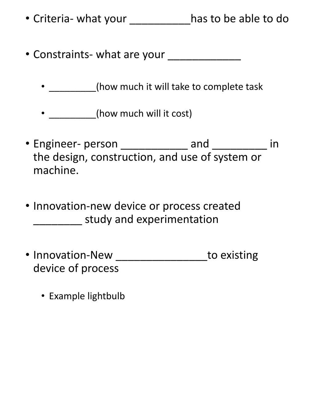 criteria what your has to be able to do