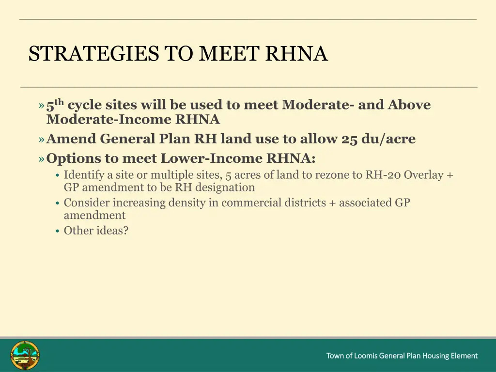 strategies to meet rhna