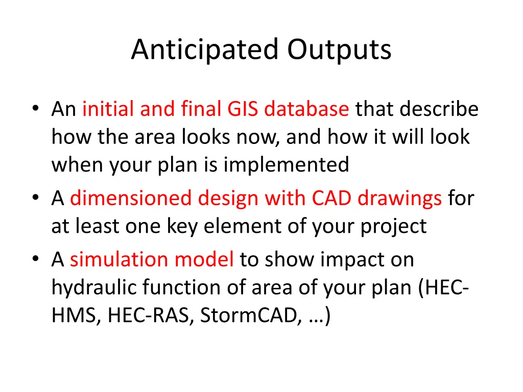 anticipated outputs