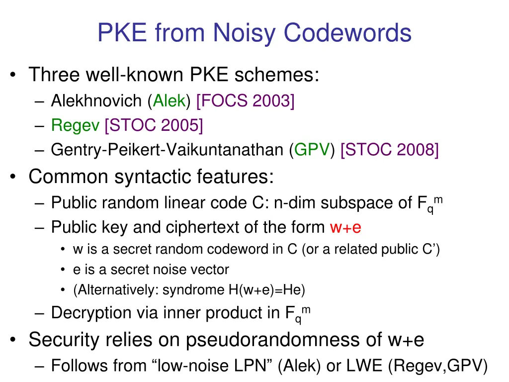 pke from noisy codewords