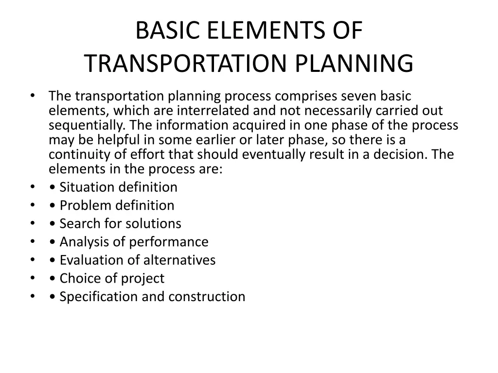 basic elements of transportation planning