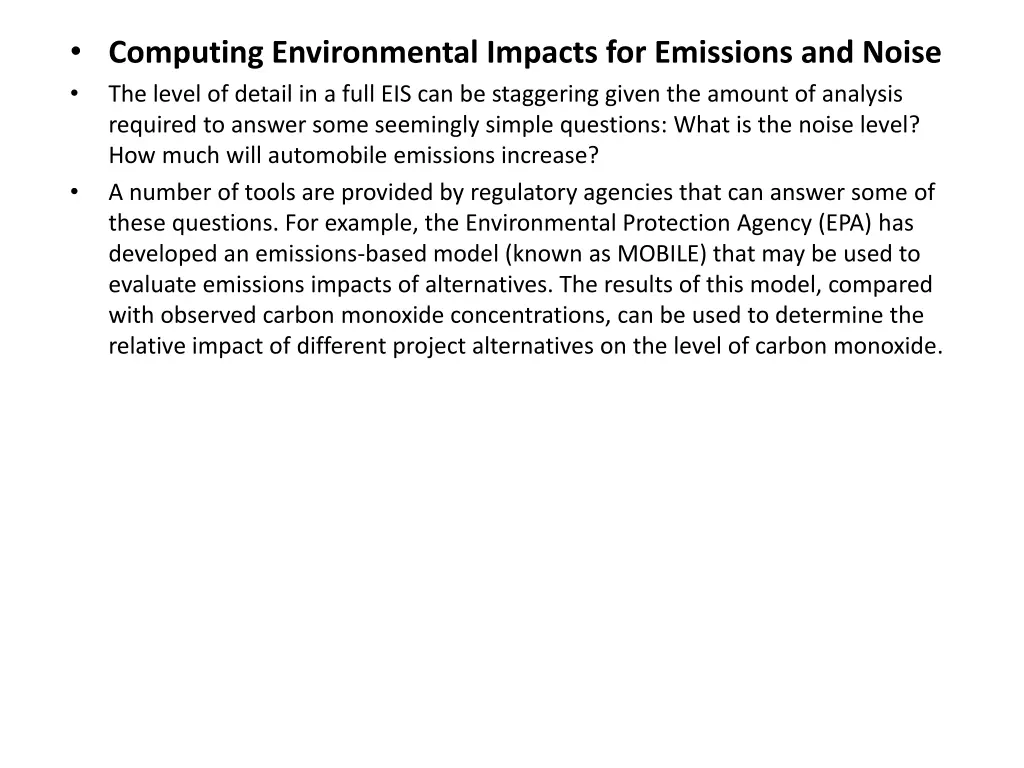 computing environmental impacts for emissions