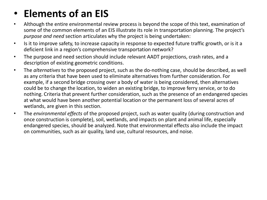 elements of an eis although the entire