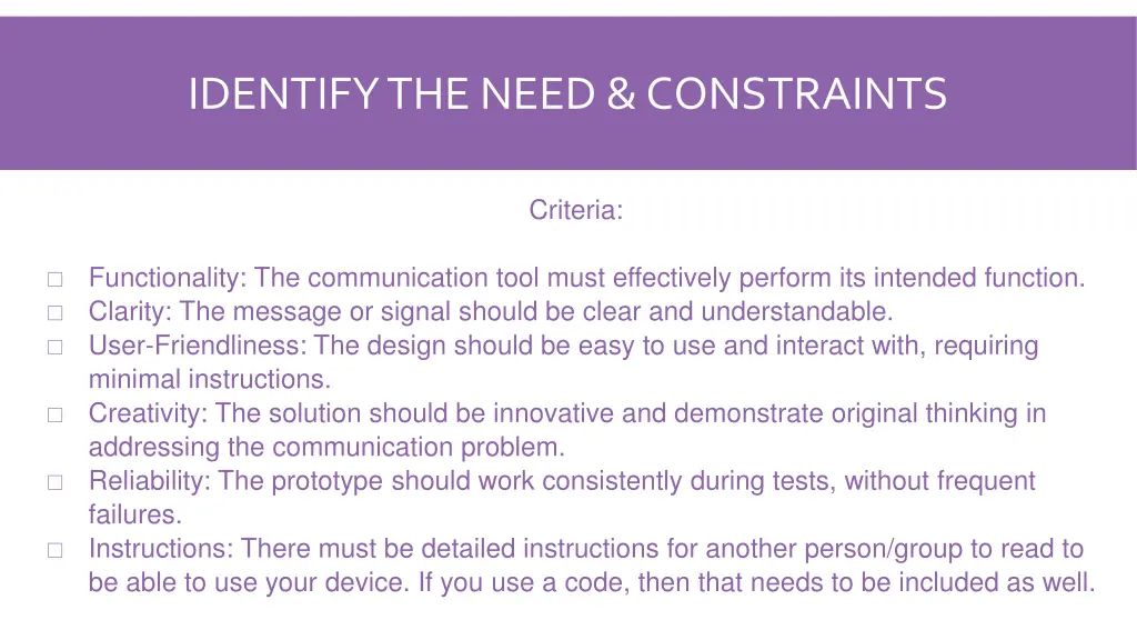 identify the need constraints