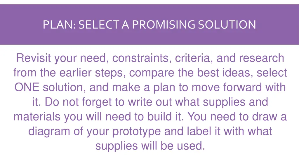 plan select a promising solution