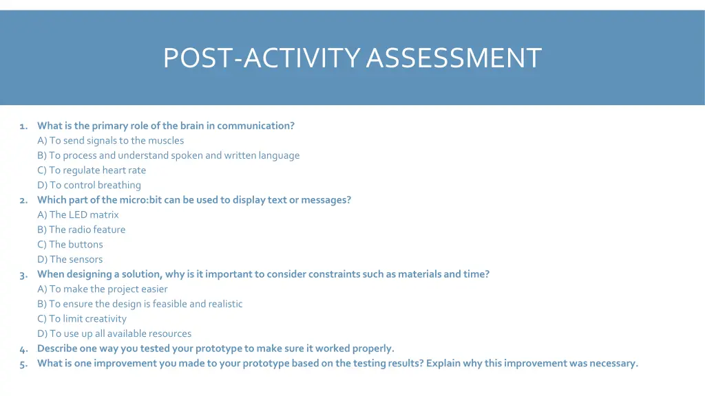 post activity assessment