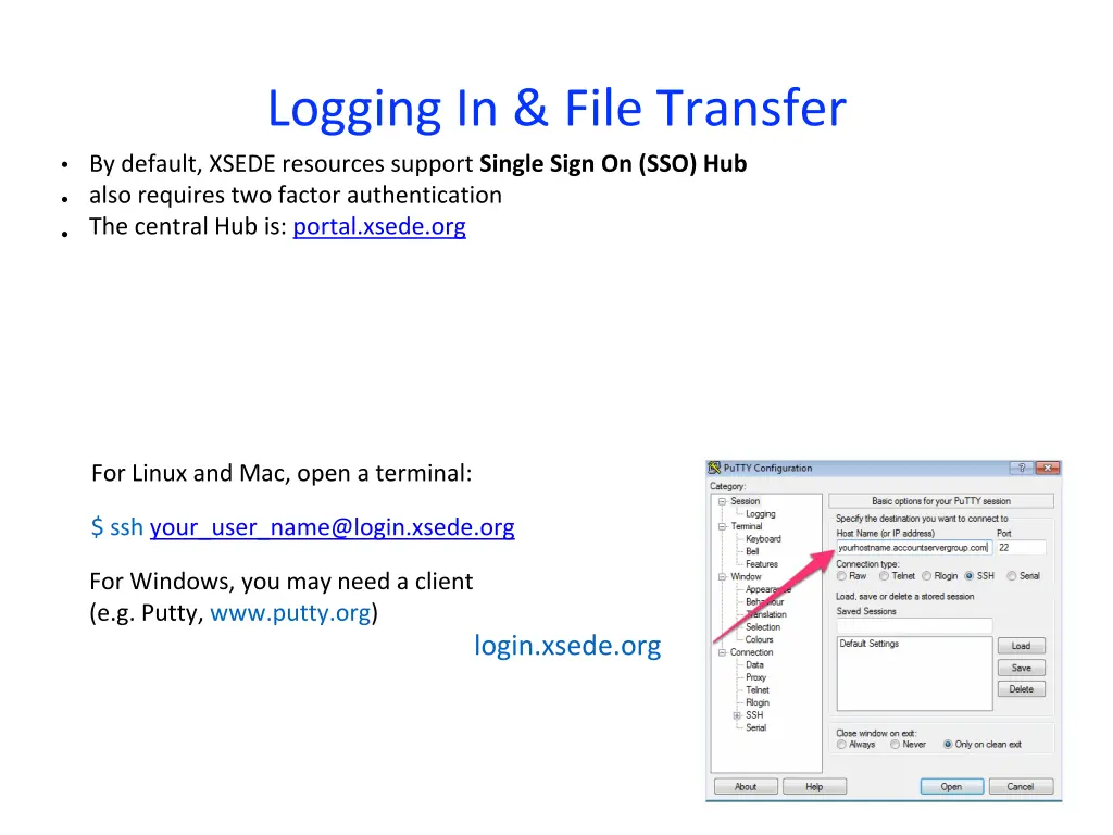 logging in file transfer by default xsede