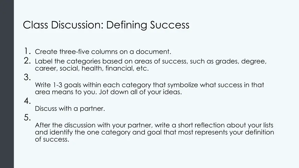 class discussion defining success