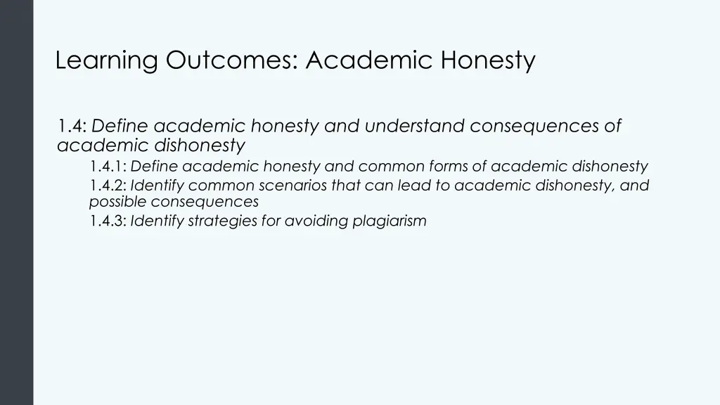 learning outcomes academic honesty