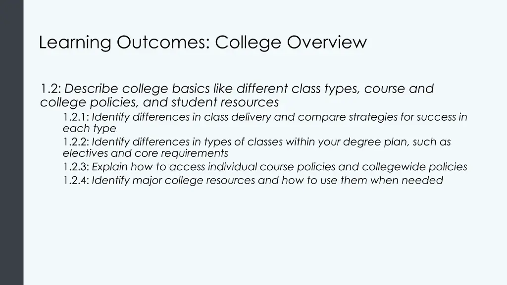 learning outcomes college overview