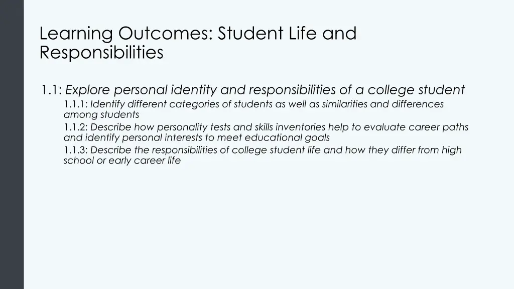 learning outcomes student life