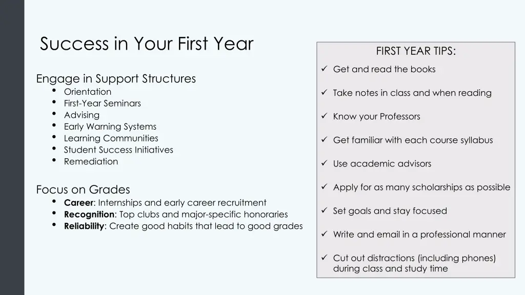 success in your first year