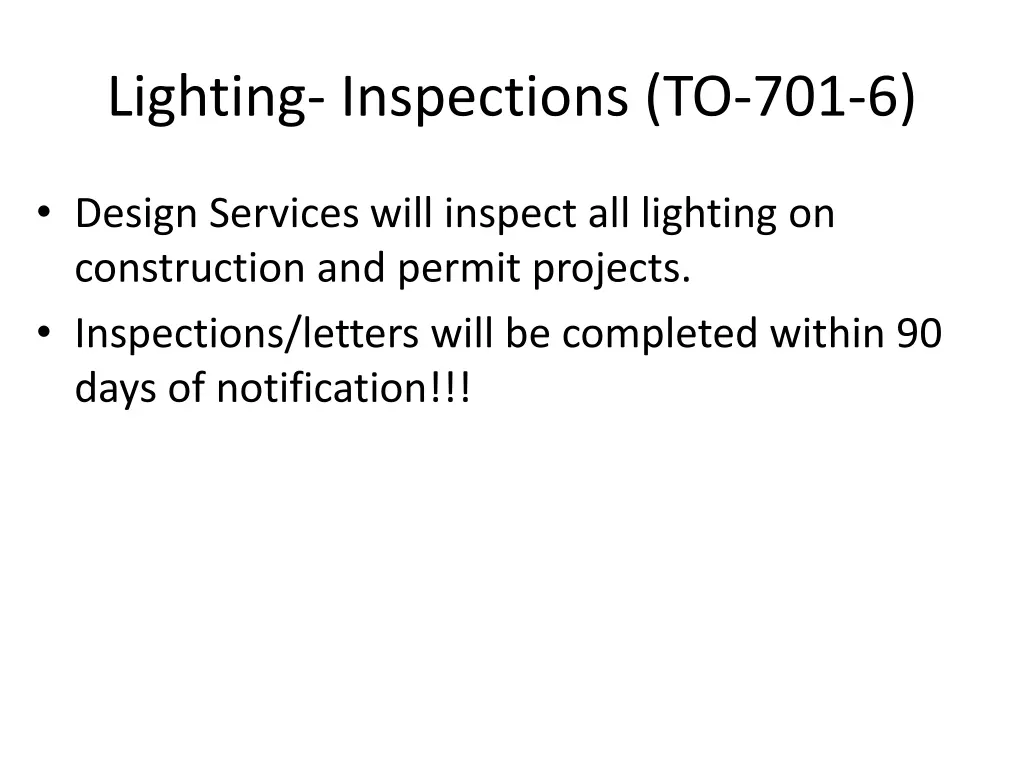 lighting inspections to 701 6