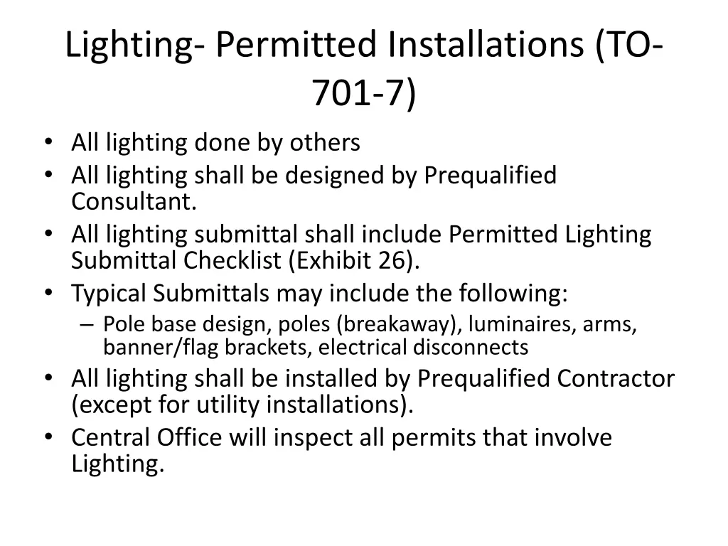 lighting permitted installations
