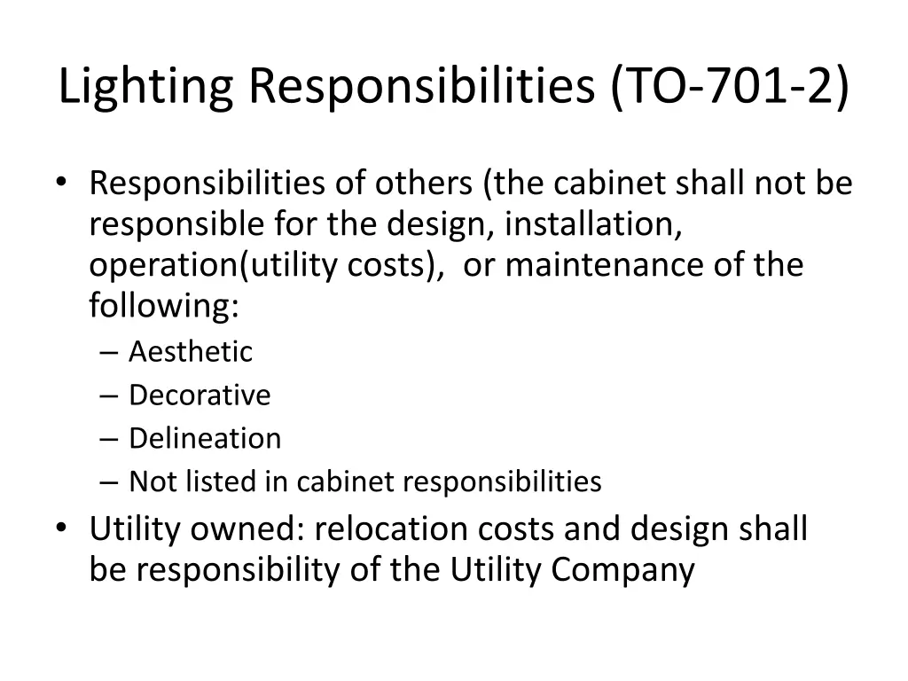 lighting responsibilities to 701 2 1