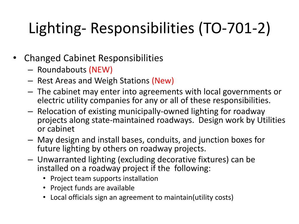 lighting responsibilities to 701 2
