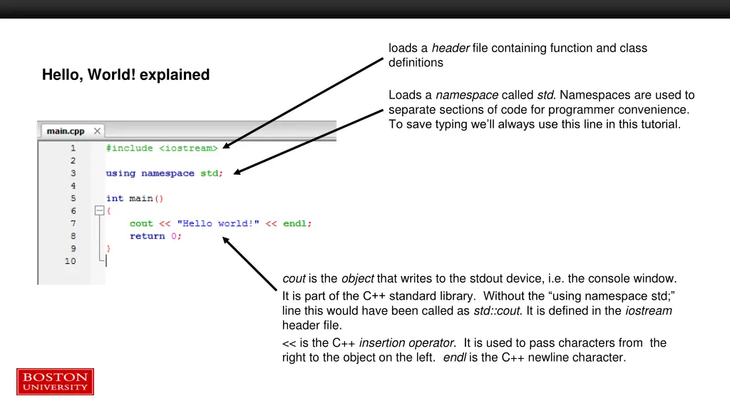 loads a header file containing function and class