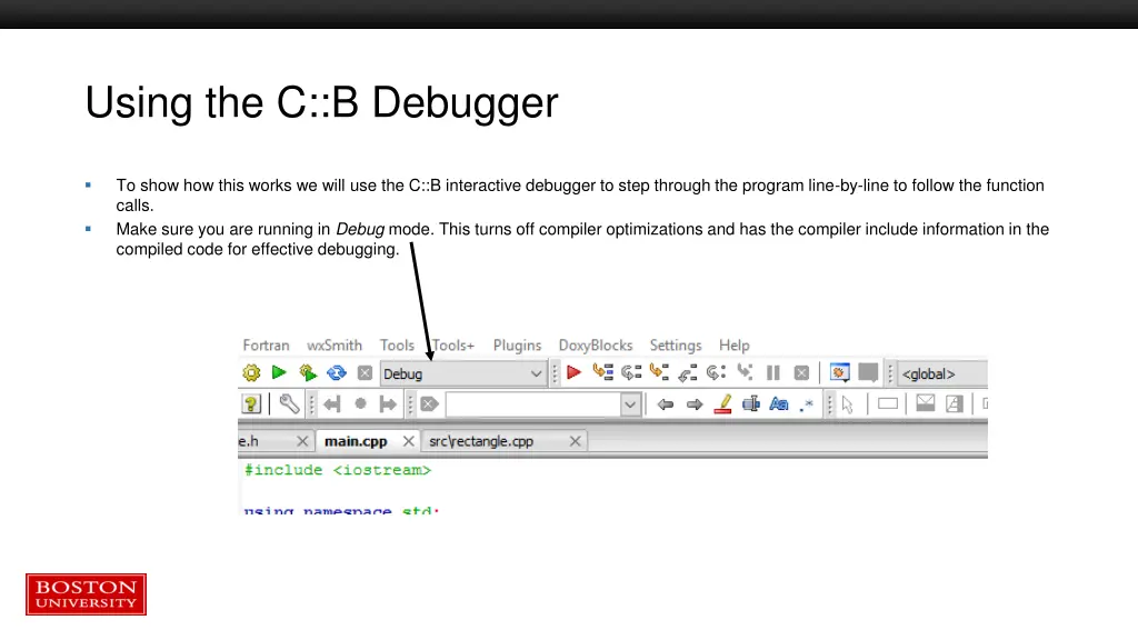using the c b debugger