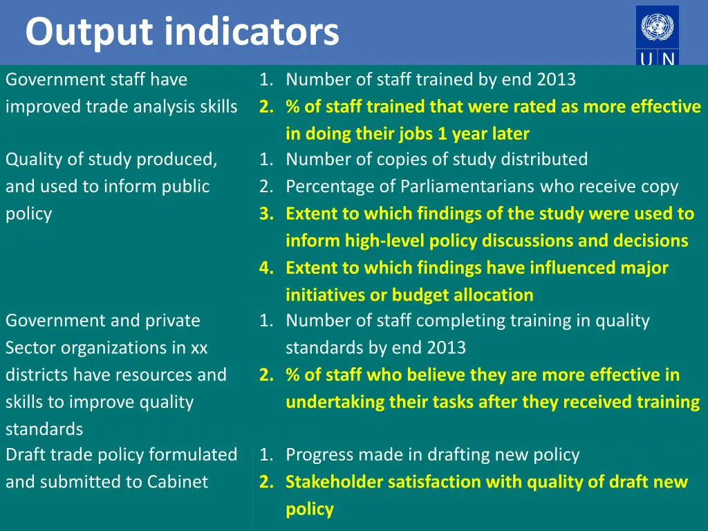 output indicators