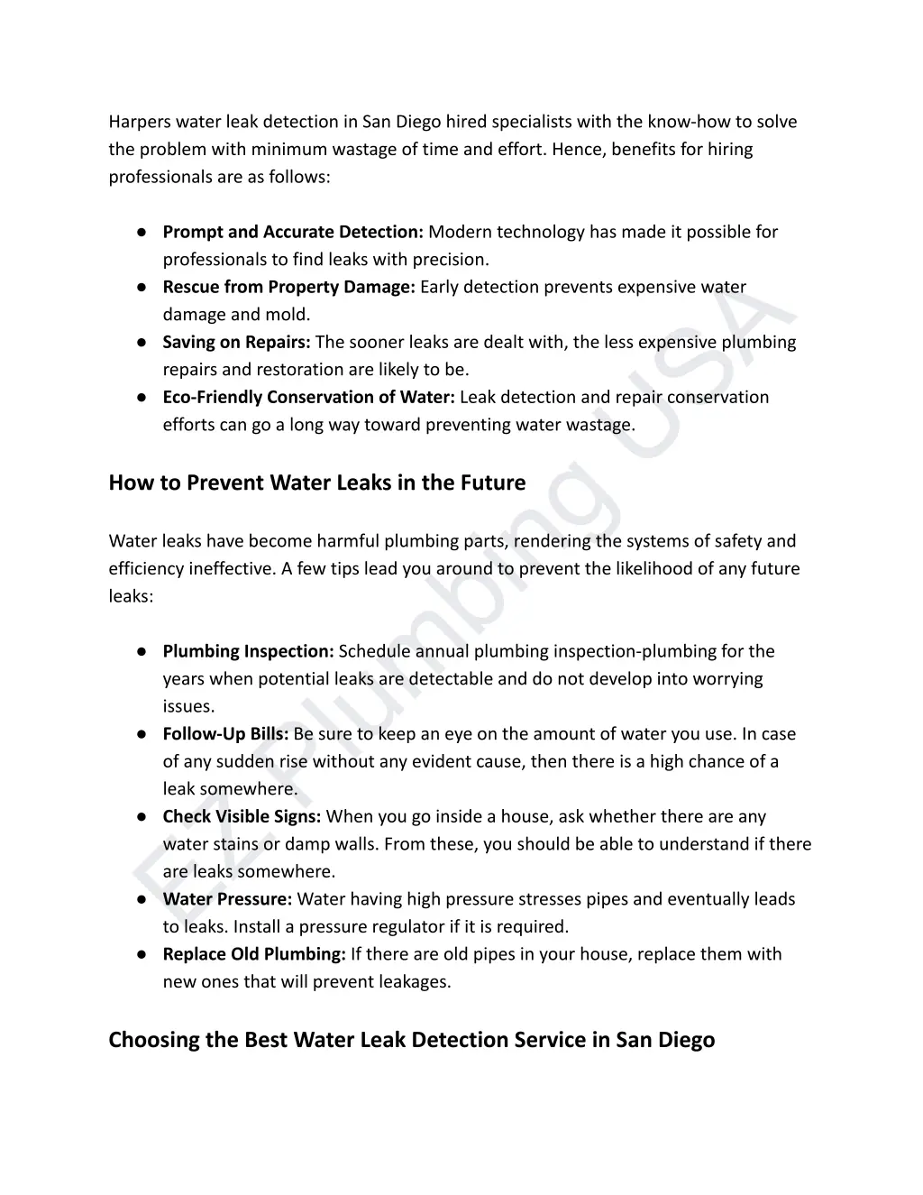 harpers water leak detection in san diego hired