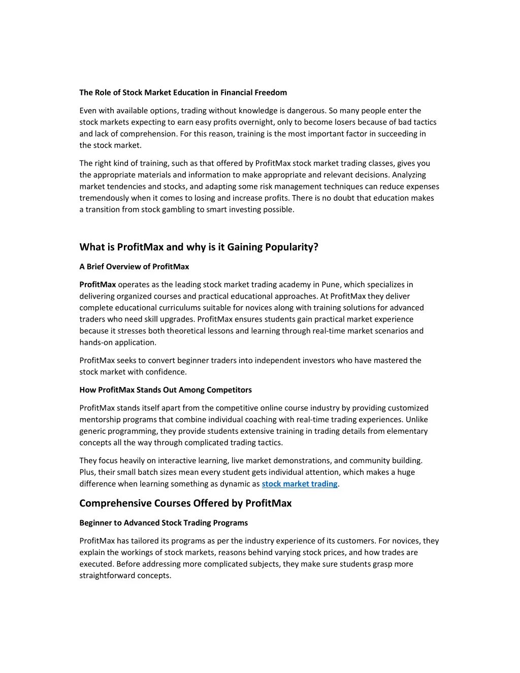 the role of stock market education in financial