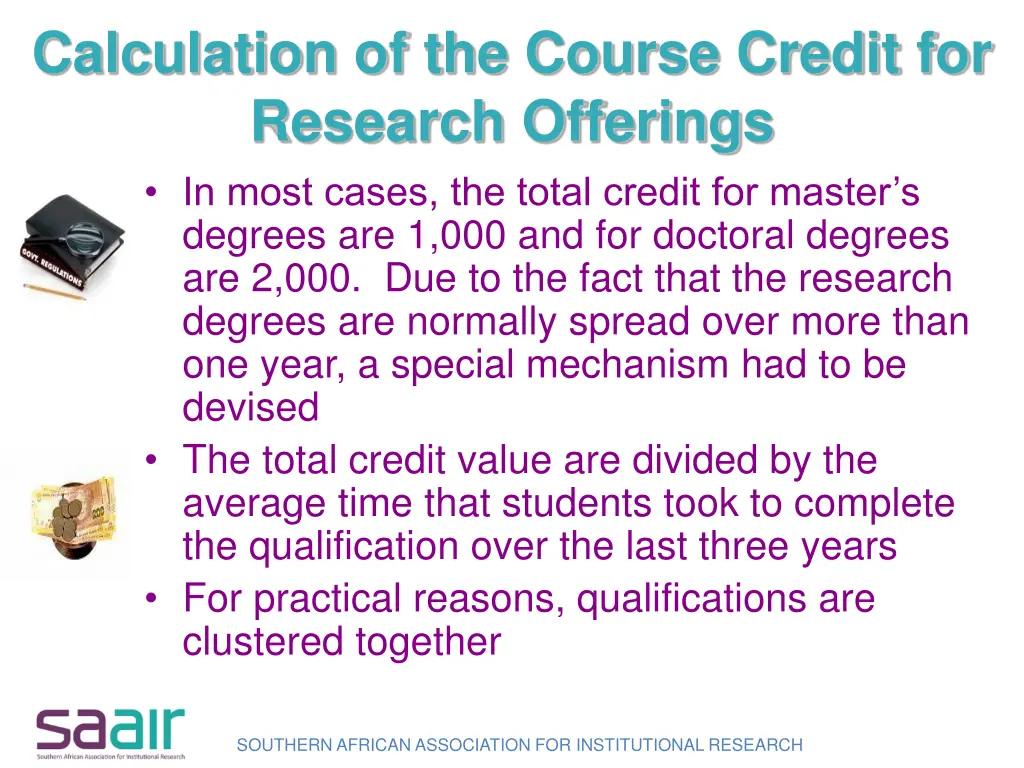 calculation of the course credit for research