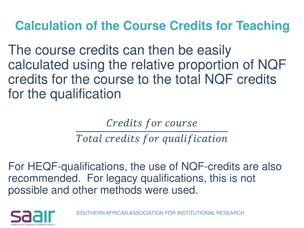 calculation of the course credits for teaching