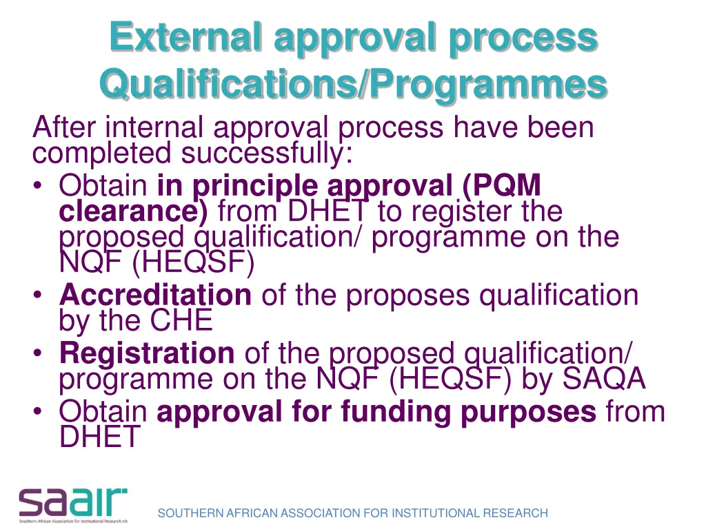 external approval process qualifications