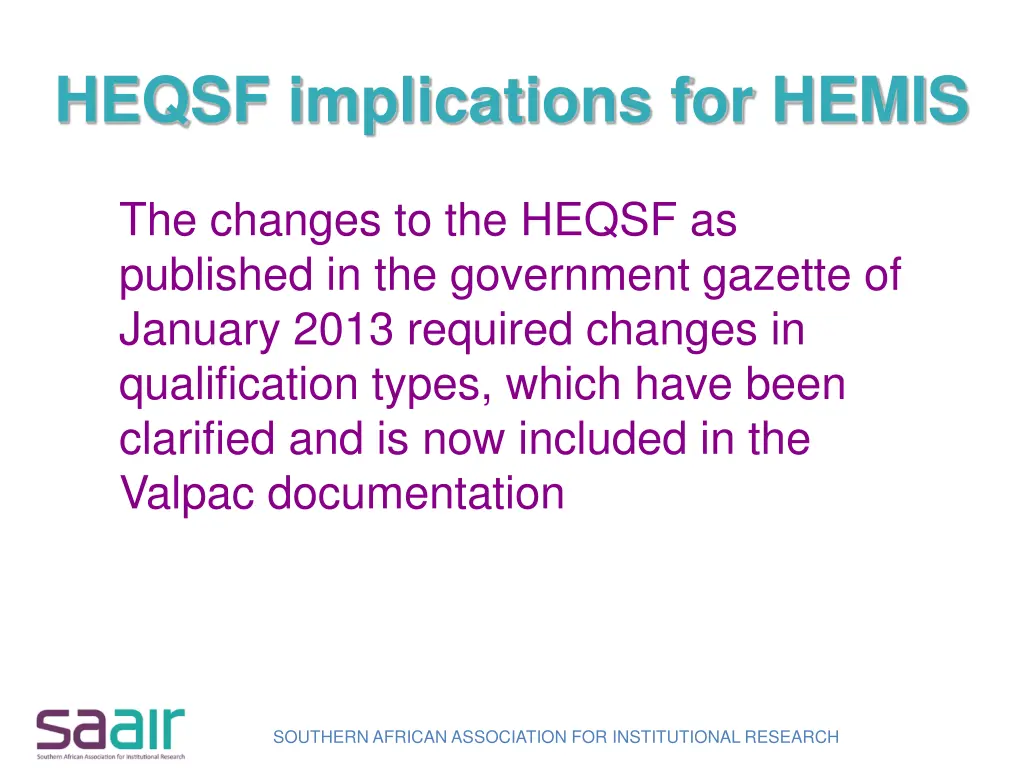 heqsf implications for hemis