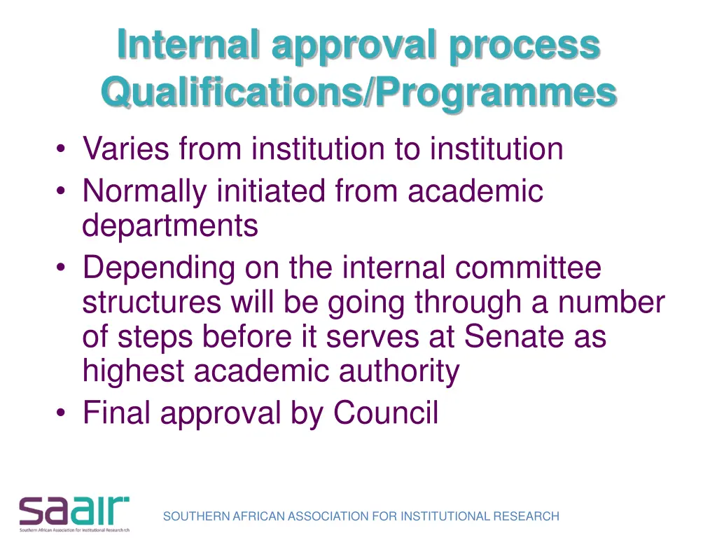 internal approval process qualifications