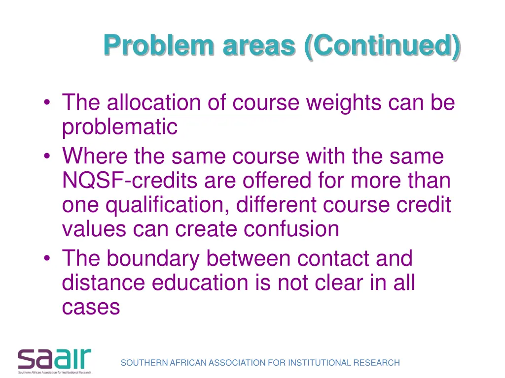 problem areas continued