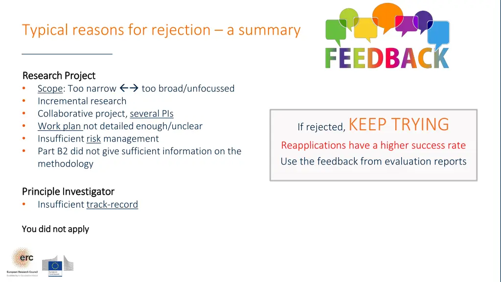 typical reasons for rejection a summary