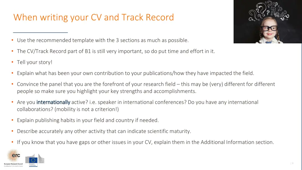 when writing your cv and track record