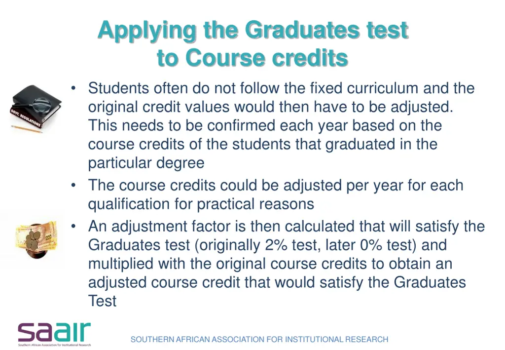 applying the graduates test to course credits
