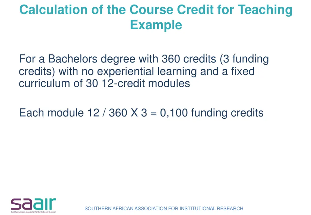 calculation of the course credit for teaching