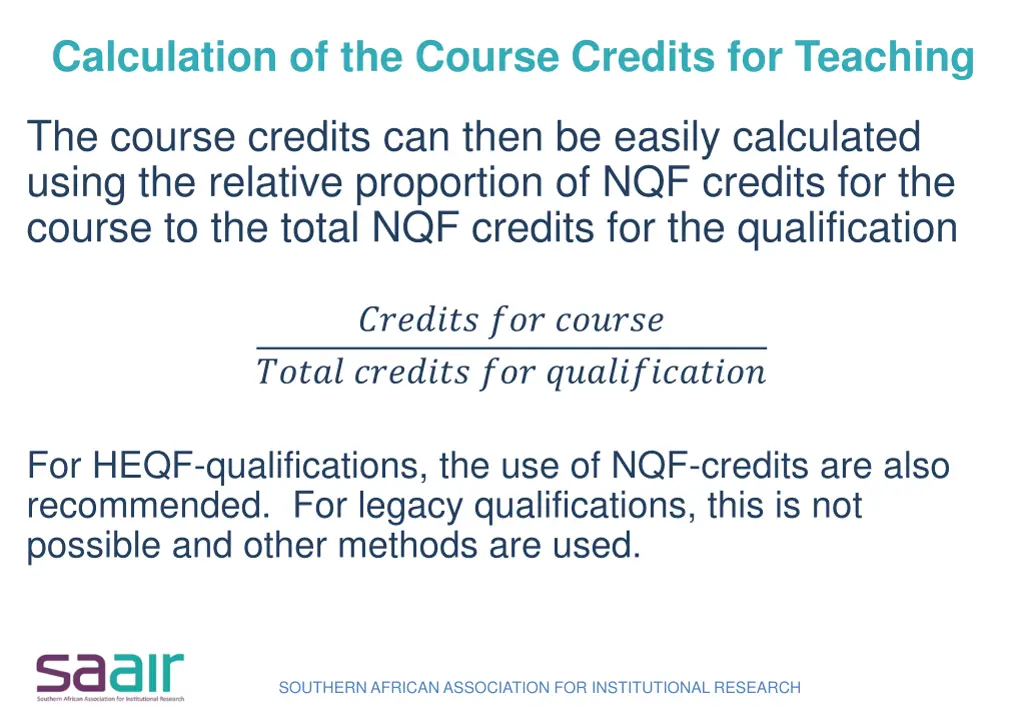 calculation of the course credits for teaching